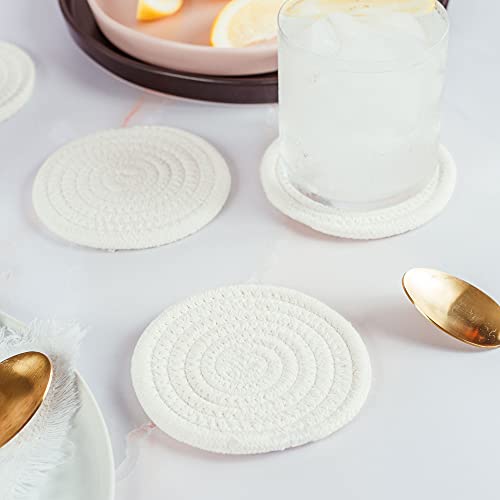 OrganiHaus Drink Coasters Set of 6, Absorbent Cotton Woven Cup Coasters, Rustic Farmhouse Boho Decor for Coffee Table and Drinks Protection, Cute Coaster for Drinks - Off-White - Thumbnail 4