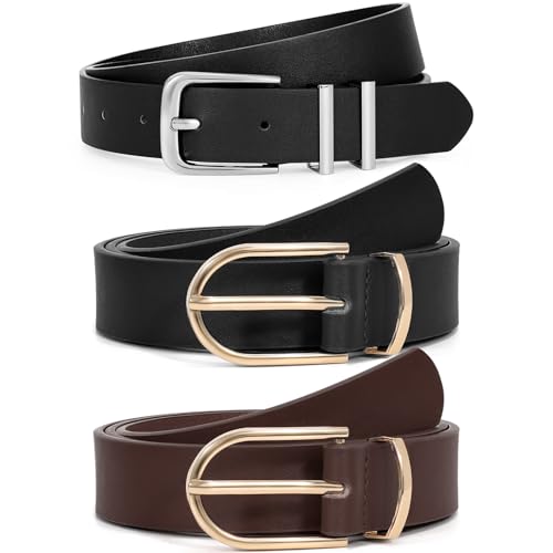 VONMELLI 3 Pack Women's Belts for Jeans Pants Black+Black+Dark Coffee