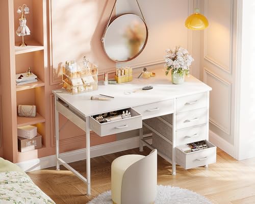 Image of ODK Computer Desk with 6 Drawers, 40 Inch Small Desk with Storage, Reversible Desk for Home Office, Work Study Table for Bedroom, White