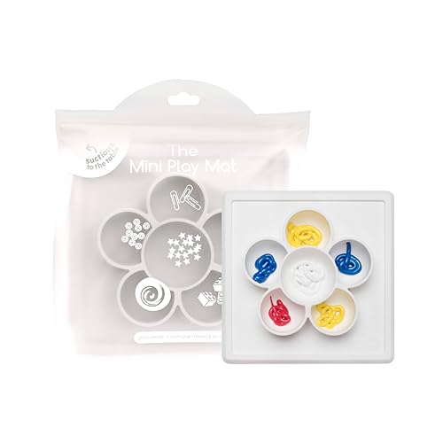 Image of ezpz Mini Play Mat for Baby + Toddler (Cream) - 6 Months+ | Suction Plate with Flower Compartments for Crafts, Painting, Sorting, Snack Time - Promotes Pincer Grip