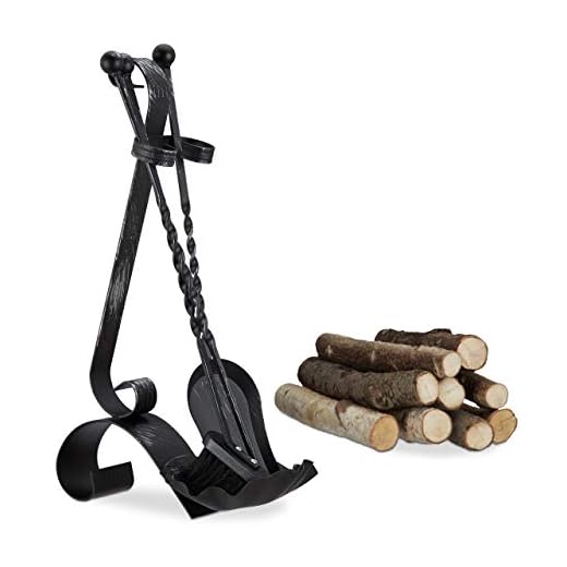 Relaxdays Juego de Utensilios de Chimenea Vintage, Acero, Negro, 4 Unidades