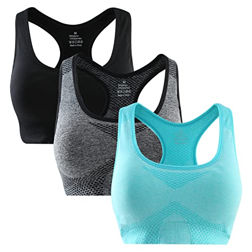 ZOEREA Damen Sport BH Seamless Ohne Buegel Atmungsaktiv Hohe Elastizität Gepolstert Comfort Frauen Sports Bra Set Fitness Yoga Bra Schwarz,grau und Grün,XXL Cover