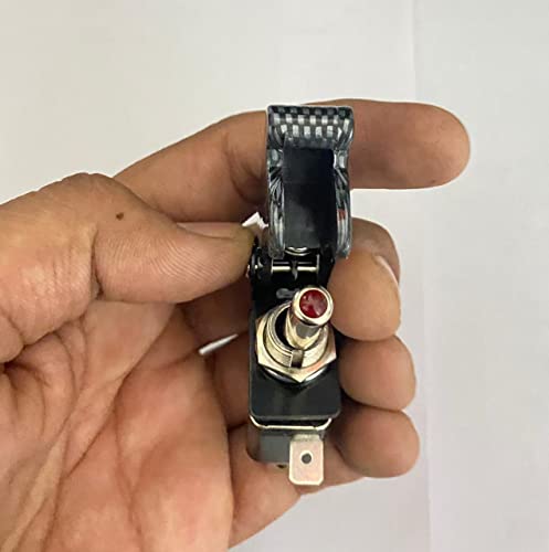 Image of Carbon ROCKER PILOT Toggle Switch WiTH Aircraft Safety Cover Rocker Toggle Switch 12V 20A ON /Off Togglle Swiitch LED Light Illuminated 3Pin for All Vehicles