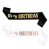 It's My Birthday Sash 2 Packs Birthday Sash for Women Black and White Happy Birthday Sash for Girls Boys...