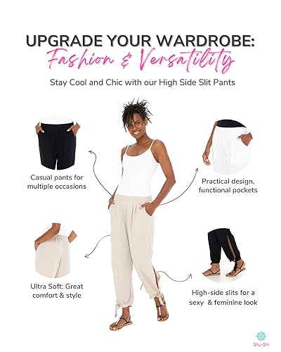 SHU-SHI Womens Harem Cropped Trouser Boho Summer Pants High Side Slits2