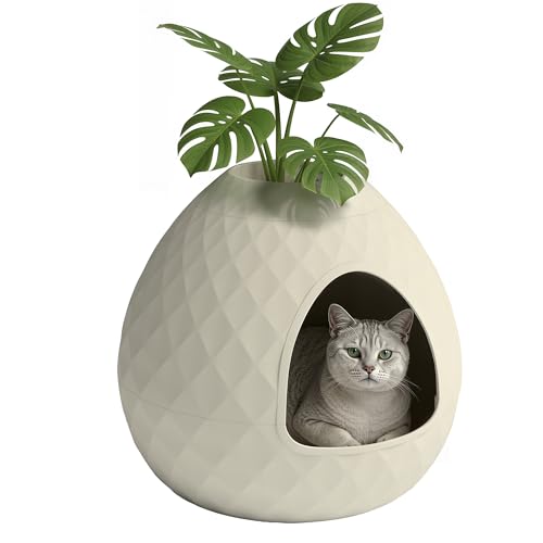 EFU Hidden Litter Box Enclosure Plant Litter Box with Removable Top Odor Control Easy Clean Decorative Durable for Indoor Use (White)