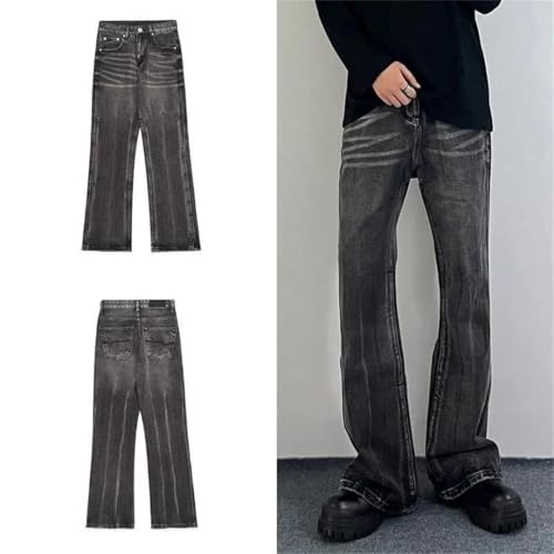 Men Bell Bottom Casual Jeans Retro Lines Denim Pants Baggy Designer Straight Denim Trousers2