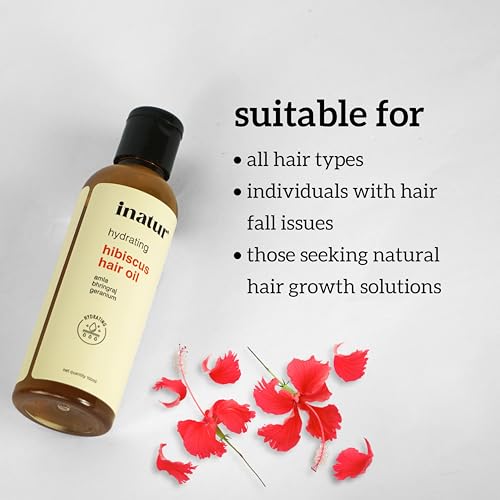 inatur Hibiscus Hair Oil for Hair Growth and Strength | With Almond Oil, Bhringraj, Amla, Jatamansi & Fenugreek | Ayurvedic Hair Oil for Dry, Damaged Hair & Hair Fall Control – 100ml