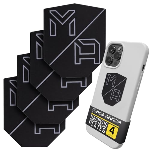Mob Armor MobNetic Plate - Phone Magnet Plate Compatible for iPhone & Android - 0.02' Thick Metal - 3M VHB Adhesive Magnetic Plate for Phone Mount for Cars, Trucks, Motorcycles & Athletes - 4 Pack