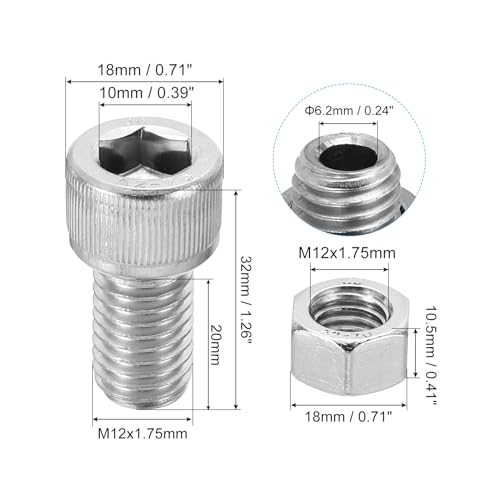 PATIKIL M12x20mm 304 Stainless Steel Hollow Bolt - Image 2
