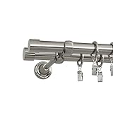 100% Metall Rollmaxxx Gardinenstange Vorhangstange 19mm 2-läufig Edelstahl Design Metall (Rullo, 200 cm)