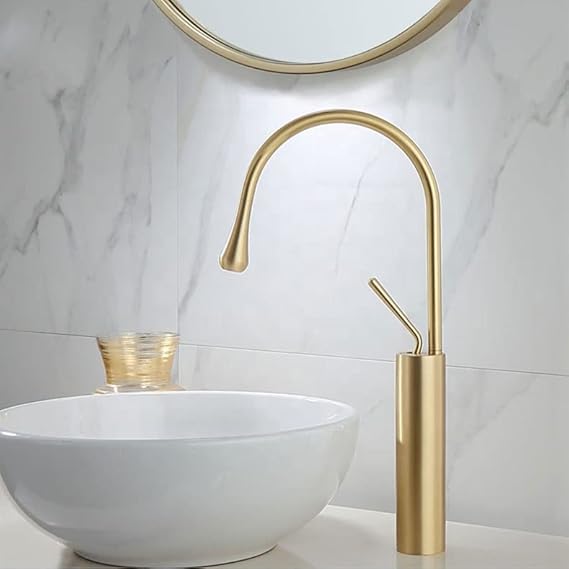24x7 eMall Brass Gold Drop Mixer Hot and Cold Basin Tap Faucet Sink Mixer Golden Colour Tall Body Basin Tap Faucet Bathroom Kitchen