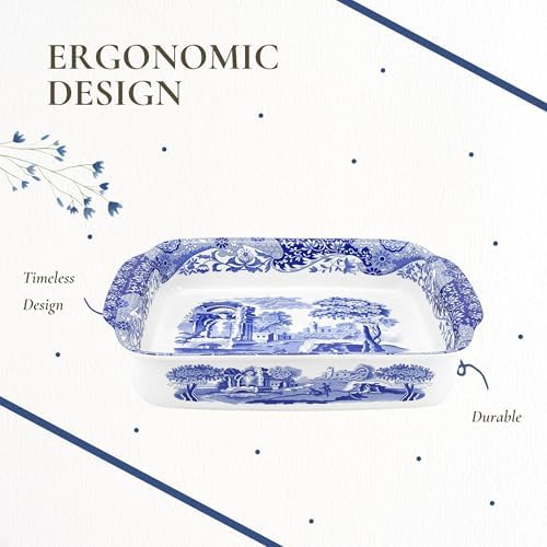 Spode Blue Italian Large Rectangular Handled Dish | Deep Baking Pan for Oven | Casserole and Lasagna Bakeware | 15 x 12 Inch | Microwave and Dishwasher Safe - Thumbnail 4