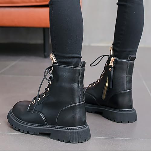 Combat Ankle Boots Kids Girls Chunky Low Block Heel Dress Booties Side Zipper Combat Shoes Snow Boots2