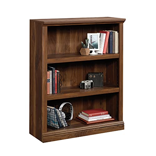Image of Sauder 3 Tier Book Shelf Wooden Bookcase Multipurpose Bookshelf for Home Office, Living Room, in Grand Walnut