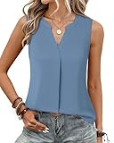 Timeson Womens Work Blouses and Tops, Ladies Wear to Work Tunic Tops V Neck Chiffon Tank Tops for Women Sleeveless Button Down Shirts for Summer Office Business Wear Blue Gray X-Large