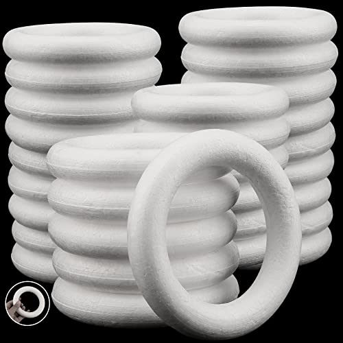 MAHIONG 30 Pack 4.7 Inch Craft Foam Wreath, White Polystyrene Foam Circles Ring, Round Foam Wreath Form for Crafts DIY Arts Floral Projects Home Wedding Decor