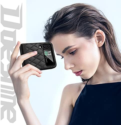 Doeshine for Samsung Z Flip 4 Case, Galaxy Z Flip 4 Case, Semi-Automatic [Hinge Protection] Anti-Fall Protective Premium Leather Wallet Protective Cover for Samsung Galaxy Z Flip 4 (Black)