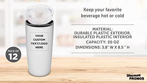 Custom Plastic Tumblers 20 Oz. Set Of 12, Personalized Bulk Pack - With Lids, Ice Coffee Tumbler, To Go Cup, Insulated - White #TOP3