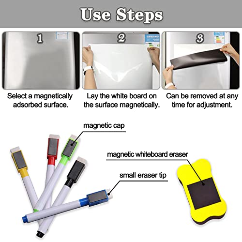 Magnetic Dry Erase Whiteboard For Fridge, Magnetic Dry Erase Board Sheet With 4 Markers And 1 Eraser Magnetic Whiteboard For Refrigerator 12"X8" White Board Sheet Organizer And Planner Notice Board #TOP4