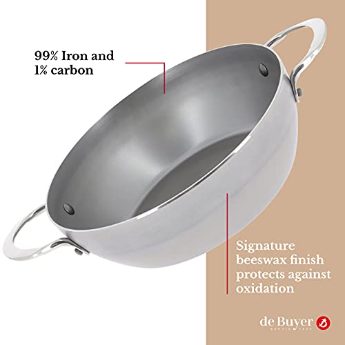 De Buyer Mineral B Carbon Steel Country Fry Pan With Two Handles - 11” - Ideal For Sauteing, Simmering, Deep Frying & Stir Frying - Naturally Nonstick - Made In France #TOP1