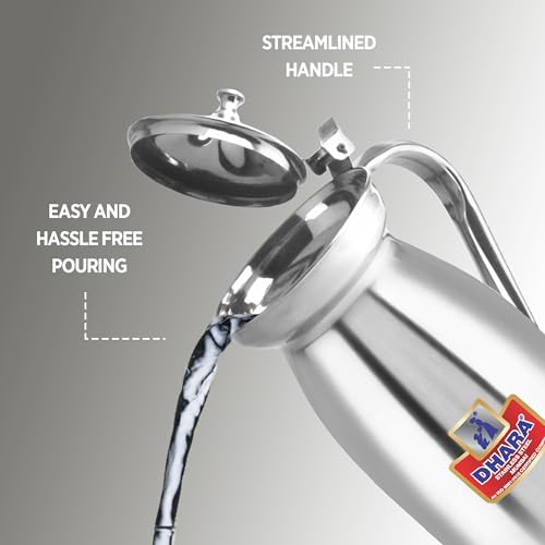 Image of Dhara Stainless Steel Jug for Water, Rust Free 1.5 Litre Jug with Streamlined Handle & Lid for Home and Restrurent Use