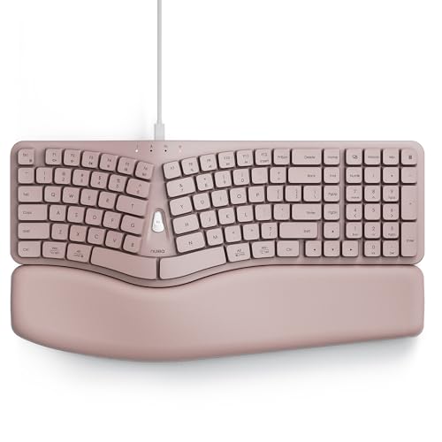 Image of Nulea Ergonomic Keyboard, Wired Keyboard with Split Design and Palm Rest, Volcano Keycaps, Natural Typing, Type C and USB Plug, 2 in 1 Port for Windows and Mac, 3 Colors(Pink)