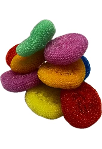 Image of MIDELONG Plastic Dish Scrubbers Scouring Pad for Kitchen Cleaning with Poly Mesh, Assorted Colors, 10 Count