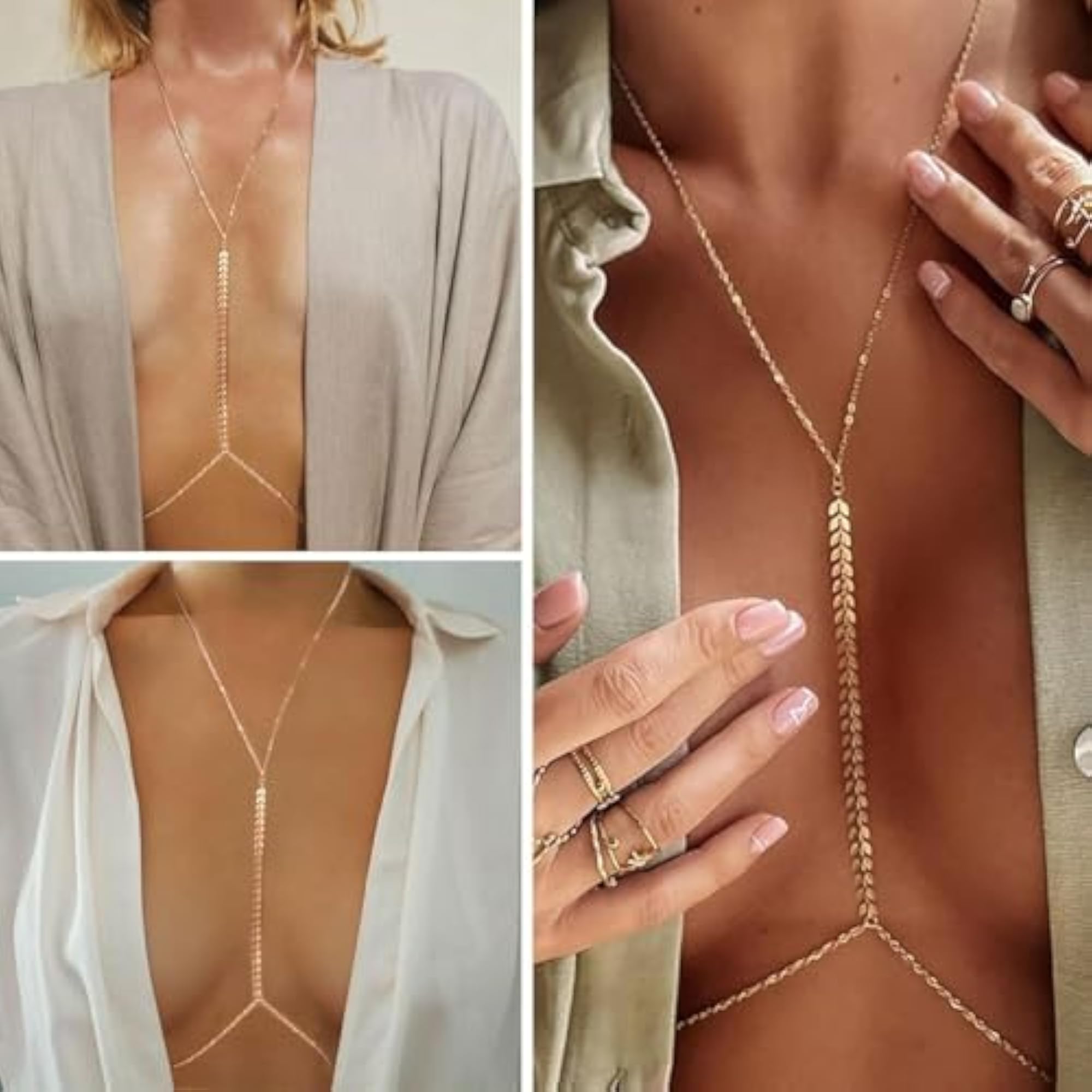 Gold Layered Body Chain for Women, Elegant Design