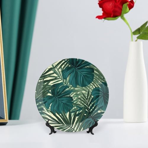Plato decorativo de porcelana tropical hoja palma 6 pulg miniatura 6