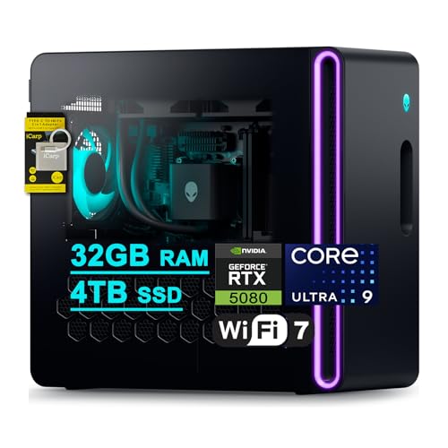 Dell Alienware Aurora ACT1250 Gaming Desktop Intel 24-core Ultra 9 Series 2 285 (Up to 13 Tops) 32GB RAM 4TB SSD GeForce RTX 5080 16GB GDDR7 DLSS4 Wi-Fi7 1000W PSU for Gaming AI Win11 ICP Hub/AI PC