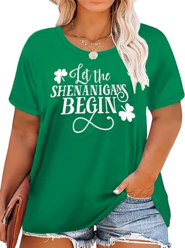 Women Plus Size St Patricks Day Shirt Shenanigans Coordinator Letter Print Tee Lucky Shamrock Graphic Short Sleeve Tops