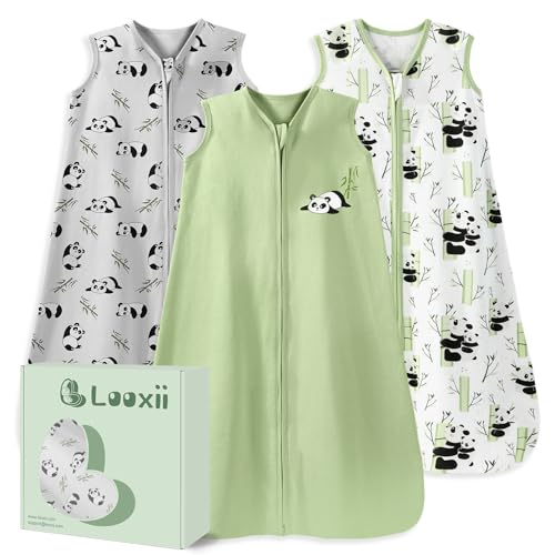 Image of Looxii Baby Sleep Sack 6-12 Months 3 Pack 100% Cotton Baby Wearable Blanket 0.5TOG Toddler Sleeping Bag with 2-Way Zipper Baby Sleep Sack Medium