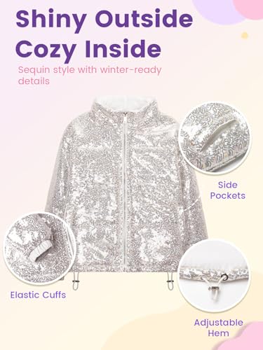 WELAKEN Girls Sequin Quilted Jacket Sparkly Warm Cotton Coat4