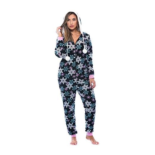 Just Love Adult Onesie / Pajamas Black - Snowflake Medium