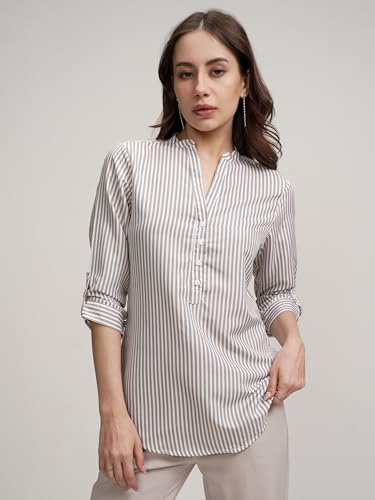 Image of Tokyo Talkies Women's Colorful Striped Shirt-Style Top | Colorful Accents with A Relaxed Yet Structured Fit for A Fresh Look | Tops for Woman | Women Tops | Stylish Top