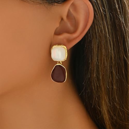 Statement Gold Drop Earrings Dangly for Women Dainty Unique White Dark Red Crystal Dangle Stud Earring Minimalist Geometric Prom Party Jewelry Gifts3