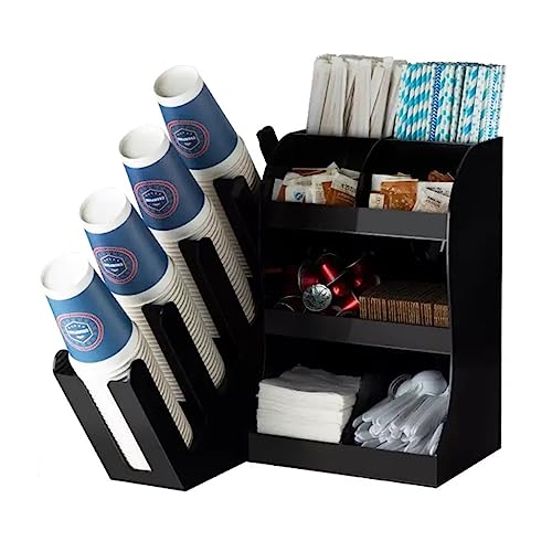 FARIH Organisateur de Tasses à Café, Moderne, Noir, 10 Compartiments, Acrylique, CADDY, Cuisine, Bureau, Réception