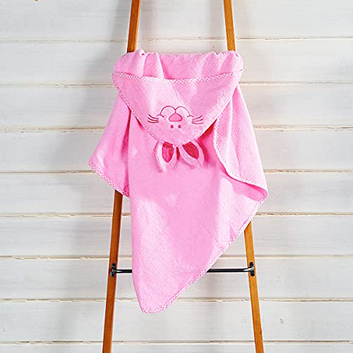 Lillian Vernon Hooded Animal Personalized Towel For Babies - Pink Bunny, 100% Cotton, Large 30 X 30 Inch Size, Machine Washable, Custom Embroidered #TOP2
