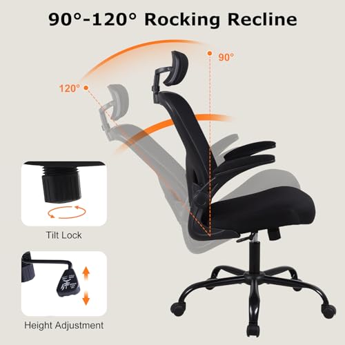Flysky Ergonomic Office Chair with Adjustable Headrest & Lumbar Support, Computer Desk Chair with Flip-Up Armrests, Comfortable for Home, Office, Conference Room image 5