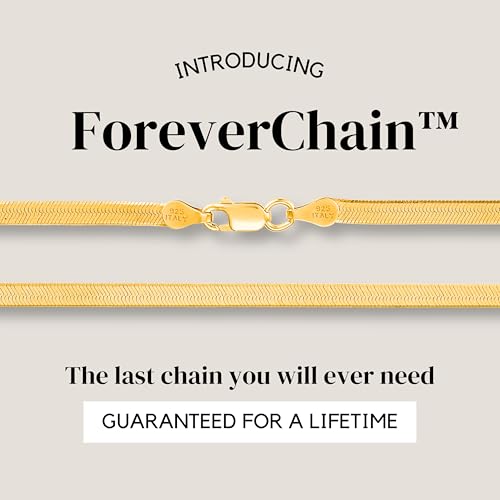 KISPER Solid 925 Sterling Silver 24k Gold Plated Herringbone Necklace for Women & Men, Italian Diamond-Cut 3mm Snake Chain Necklace, Made in Italy, 16-30 Inches2