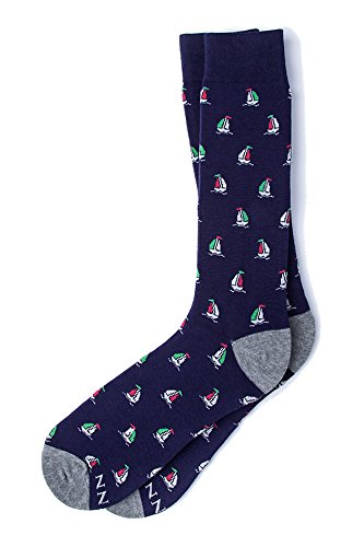 Alynn Men's Hipster Designer Nautical Ships Happen Sailboats Contemporary Crew Dress Socks