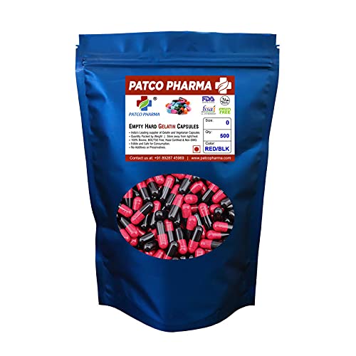 Patco Pharmaceuticals - Size 0 RED/BLACK Empty Gelatin Pill Capsule - Gluten Free/Halal Certified | DIY Powder Filling (Pack Of 500 Pcs) (B098TLGFNW) Amazon Price History, Amazon Price Tracker