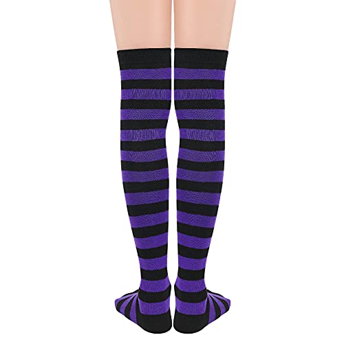 Image of Zando Womens Stripes Thigh High Socks Thigh Highs Casual Knee High Stockings