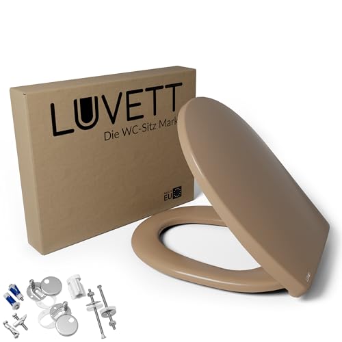 LUVETT® WC-Sitz mit Absenkautomatik C100 oval universell, Toilettendeckel mit 3 Edelstahl Montagelösungen, Klodeckel abnehmbar, Farbe:Caramel Braun