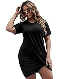 Romwe Women's Plus Size Casual Short Sleeve Tulip Hem Summer Bodycon T Shirt Dress Black 1XL