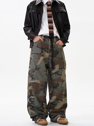 GUOYUXIAO Men's Jeans American-Style Retro Workwear Pants Loose-fit Wide-Leg Casual Trouser for Men4