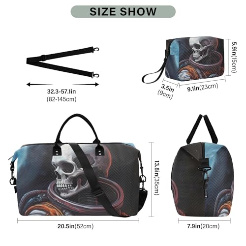 Large Travel Duffel Bag, Skeleton Astronaut Sports Tote Gym Bag, Shoulder Weekender Overnight Bag for Women Men, Carry On Luggage with Toiletry Bags3