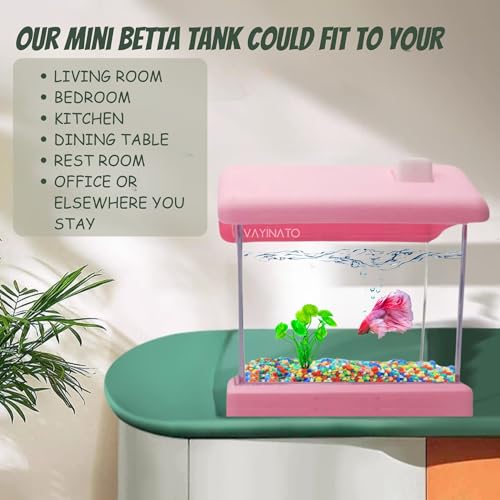 Image of VAYINATO Transparent Acyrlic Betta Fish Tank with Mini Plastic Plants - Random Color (Home Model) Easy to Clean and Maintain | Mini Portable Betta Fish Tank (Maximum 500ML Capacity)