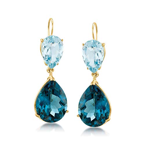 Ross-Simons 25.00 Ct. T.w. Tonal Blue Topaz Drop Earrings In 14Kt Yellow Gold #TOP27